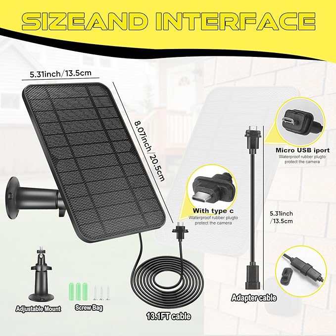 4W Solar Panel for Blink Camera,Solar Kit Build-in 2600mAh Rechargeable Battery, IP66 Waterproof（Black）-2 Pack