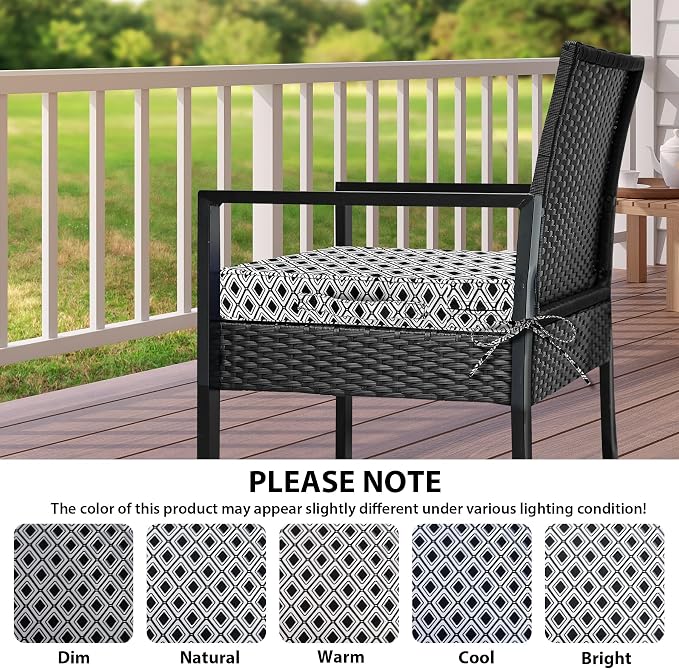 IPYNBAP Outdoor Chair Cushions Set of 4 -Waterproof Outdoor Seat Cushions for Patio Furniture, Patio Chair Cushion with Handle and Ties, Out Door Chair Pads,19x19x3-Square, Black Geometry