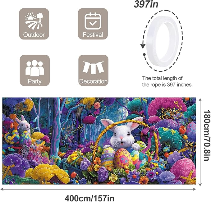 6 * 13FT Easter Bunny Garage Door Cover Decorations Easter Garage Door Banner for Outdoor Indoor Easter Party Photography Backdrop