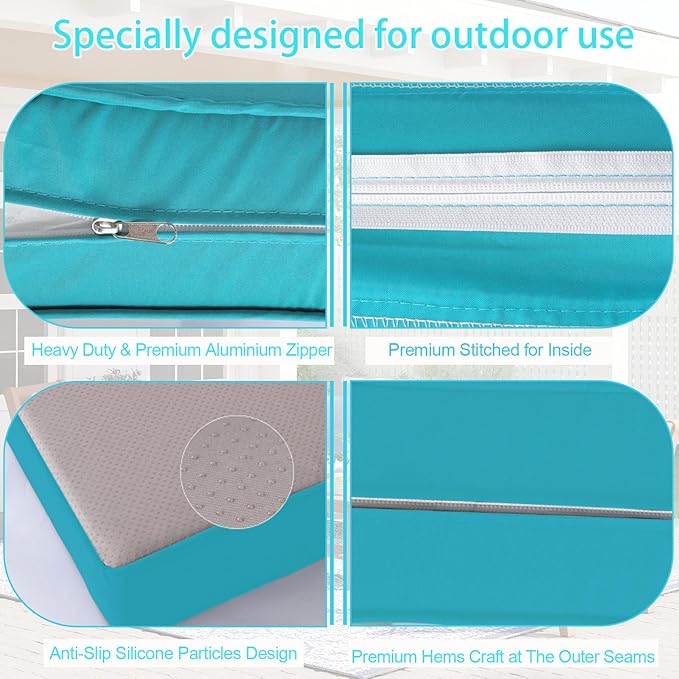 Outdoor Cushion Covers for Patio Furniture, Patio Cushion Covers Replacement with Zipper, Waterproof & Fade Resistant,Only Cover (Lake Blue, 25.6Lx25.6Wx4H - Only Covers)