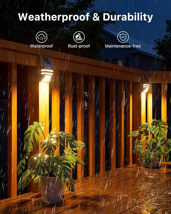 8 Pack Solar Stainless Steel Fence Lights Outdoor Waterproof Motion Sensor Wall Sconce for Backyard Post, Deck, Porch, Stair Rail, Dock, Gate, Walkway, Steps, Patio, Garden, Ambiance Warm Lighting