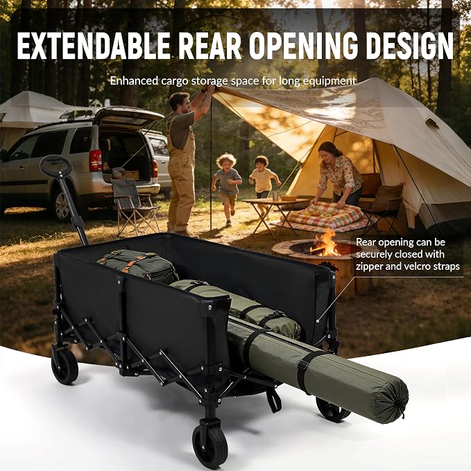 Collapsible Wagon Cart with Extendable Storage - 5.8cu.ft Capacity,300lbs Heavy Duty,Compact Foldable Wagon Cart for Grocery Shopping,Outdoor,Camping,Sport Events,Garden,Vendor Markets,Soccer Games