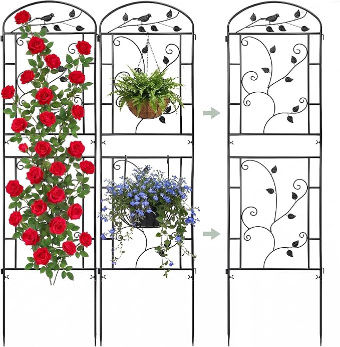 Garden Trellis for Climbing Plants, 2 Pack 71x20 in Metal Lattice Panel with Black Coating, Tall Climbing Support for Rose Vines Clematis Flowers Vegetables Fruits - Plant Trellis Outdoor