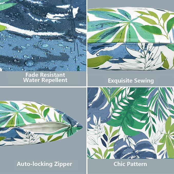 LVTXIII 2 Pack Outdoor Pillow Covers ONLY 18x18 Inch, Water-Repellent Square Decorative Cushion Covers for Patio Furniture, Garden, Sofa, Islamorada Blue Green