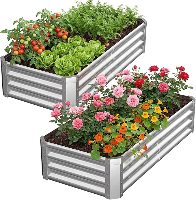 2Packs 4x2x1 FT Galvanized Raised Garden Beds Outdoor, Planter Raised Beds for Gardening, Vegetables, Flowers, Metal Garden Box, Deep Plant Flower pots Outdoor