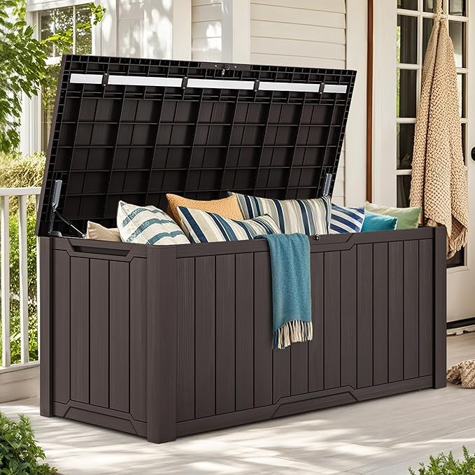 YITAHOME 240 Gallon Extra Large Outdoor Storage Deck Box, XXL Waterproof Resin Patio Storage w/Lockable Lid for Outdoor Cushions, Garden Tools and Sports/Pools Equipment, Dark Brown