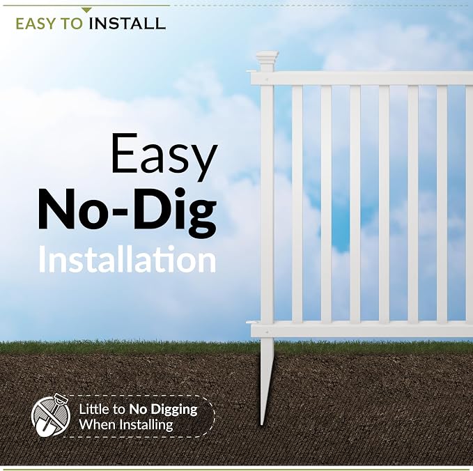 3ft H x 3.5ft W (2 Panels) No Dig Zippity Baskenridge Fence Panel Kit, Vinyl Section, White Vinyl Fence for Yard, Temporary Barrier for Backyard, White Picket Garden Border, DIY ZP19037