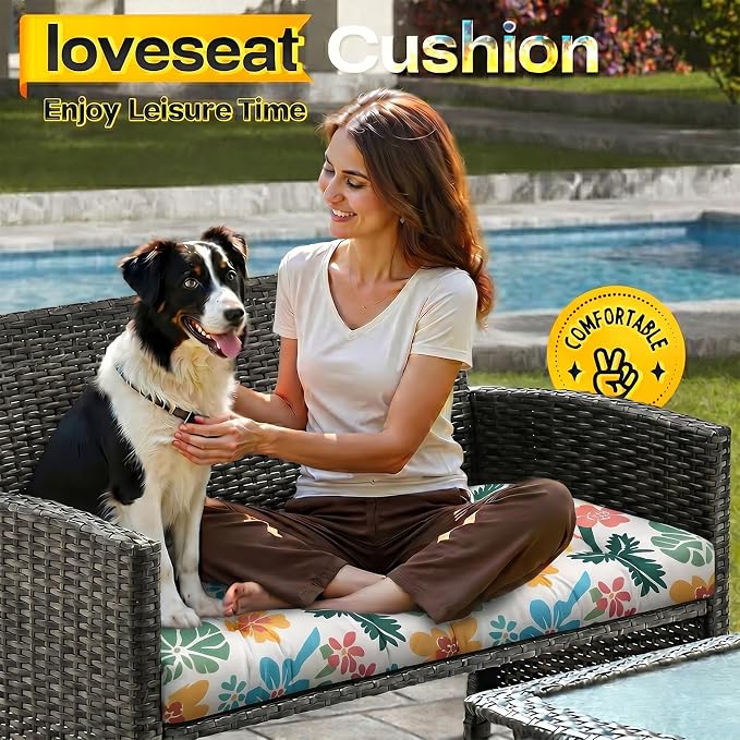 MAGIC ELEPHANT Outdoor Bench Cushion, Memory Foam Loveseat Cushion for Patio Furniture Wicker Chair, Settee Porch Swing Seat Cushion, 44 x 19 Inches (Hawaiian Palm Floral)