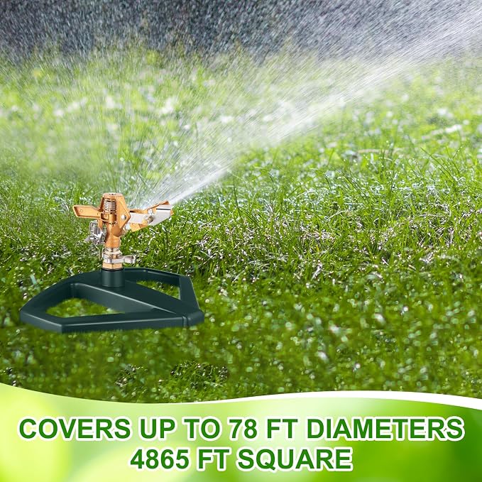 3 Sets Sprinklers for Yard Pulsating Impact Sprinkler with Metal Base Heavy Duty Adjustable Hose for Lawn Large Area Garden(Green)