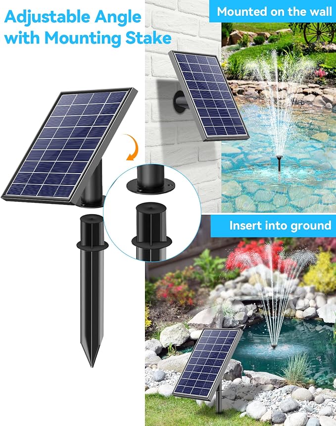 POPOSOAP Solar Fountain Pump, 6W Outdoor Solar Water Fountain Pump for Bird Bath with 4ft Tubing & 5 Nozzles, DIY Solar Powered Water Pump for Garden, Ponds, Pool and Fish Tank