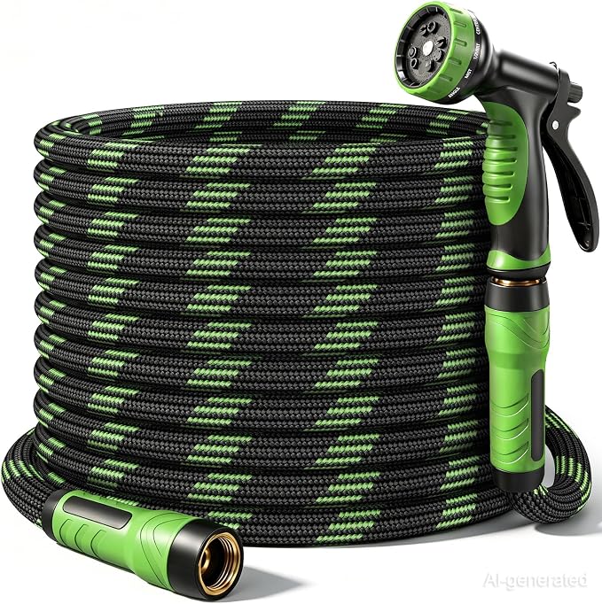 NON-EXPANDABLE Garden Hose 50 FT, Heavy Duty Steel Metal Flexible Water Hose with 10-Function Spray Nozzle, Durable Fabric Skin, No Kinks & Leak-Proof with Upgraded Handle