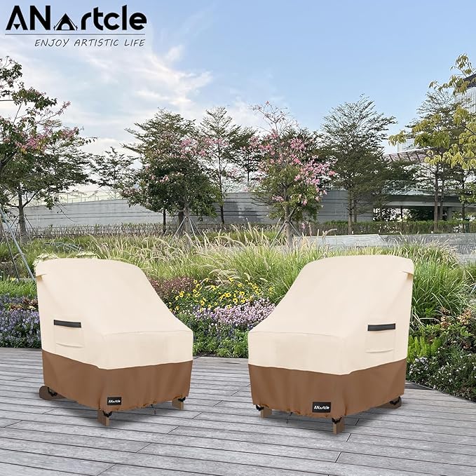 ANartcle Patio Chair Covers,600D Waterproof Heavy Duty Outdoor Lawn Patio Furniture Covers,Patio Swivel Chair Covers for Outdoor Furniture,(32W x 35D x 36H inches) Beige&Brown