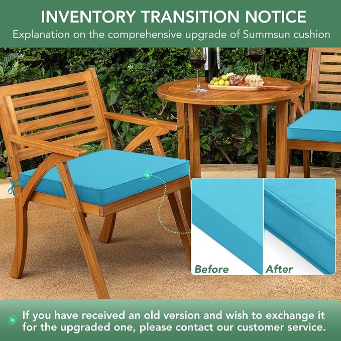 Outdoor Chair Cushions Set of 2: Waterproof & Fade Resistant Seat Cushion for Patio Furniture - 18.5 x 16 x 2 Inch Chair Pads with Ties and Hidden Zipper - Patio Chair Cushion Replacement, Teal