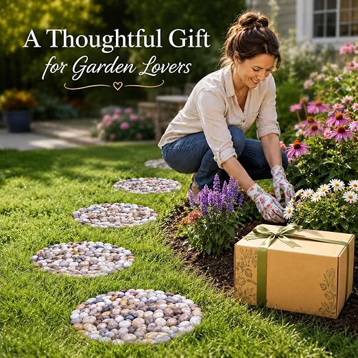 Stepping Stones Outdoor, 12 Inch Natural River Rock Garden Pavers, Set of 6 Round Pebble Stones for Walkway, Yard, Lawn, Patio, Pathway & Landscaping Decor (Roundness)