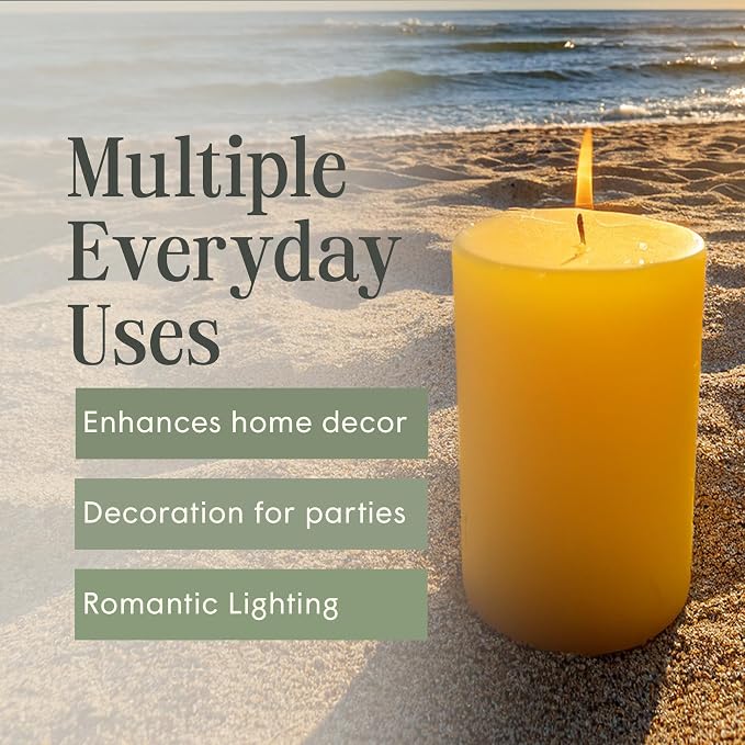 Mister Candle Citronella Candles, Ideal for Outdoor & Indoor Use, 3" x 6" Yellow Pillar Candles Set of 3, Hand Poured, Premium Wax & Dripless, 60 Hour Burn Time