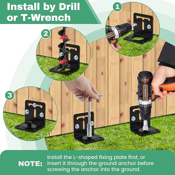 26" Ground Anchors Screw in Heavy Duty, Mobile Home Anchors - Shed Anchor Kit with L Bracket & Drill Adapter, Earth Anchor for Swing Sets, Trampolines, Carports, Storage Sheds, Fences (4×26in)