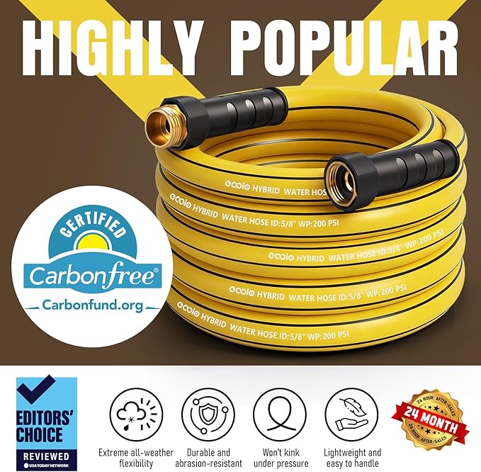 Garden Hose 35 ft x 5/8" with Nozzle, Water Hose Heavy Duty Flexible, Lightweight Kink-less Hybrid Hose with Swivel Handle, Male to Female Fittings