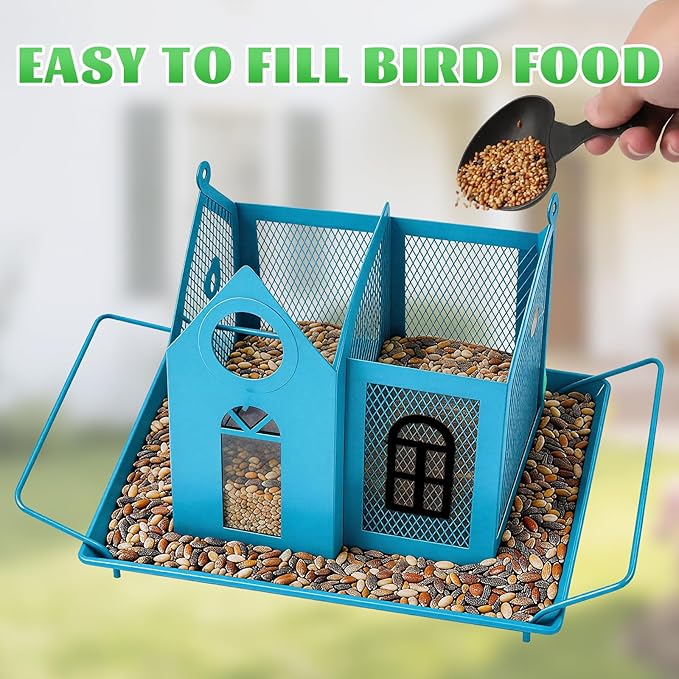 Solar Bird Feeder for Outdoors - Blue Metal Hanging Bird Feeder with Solar Light, Decorative for Wild Cardinals, Finches, Weatherproof Backyard Garden Decor Ideal Gift for Women Mom Grandma