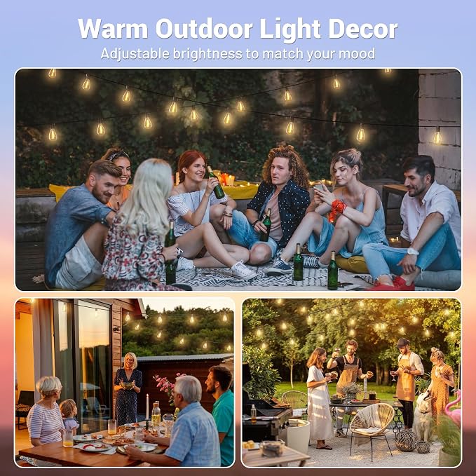 120FT Outdoor String Lights, 30+2 LED Shatterproof Bulbs with Remote & Timer,2700K Dimmable Waterproof Hanging Decor for Backyard, Garden, Porch, Balcony, Wedding Party Lighting