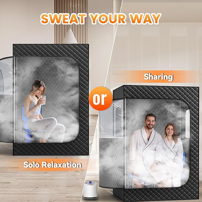 Manastin 2 Person Portable Steam Sauna for Home, 1 or 2 Person Full Body Home Spa with 2 Foldable Chairs,9 Levels of Sauna Tent with Remote Control, (Black, Large)