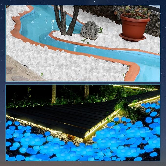 Landical 100 Pcs 1.8 Inch Large Glow in The Dark Rocks Pebbles Outdoor Fish Tank Rocks Aquarium Gravel Luminous Stones for Walkway Succulent Plant Halloween Decor (White)