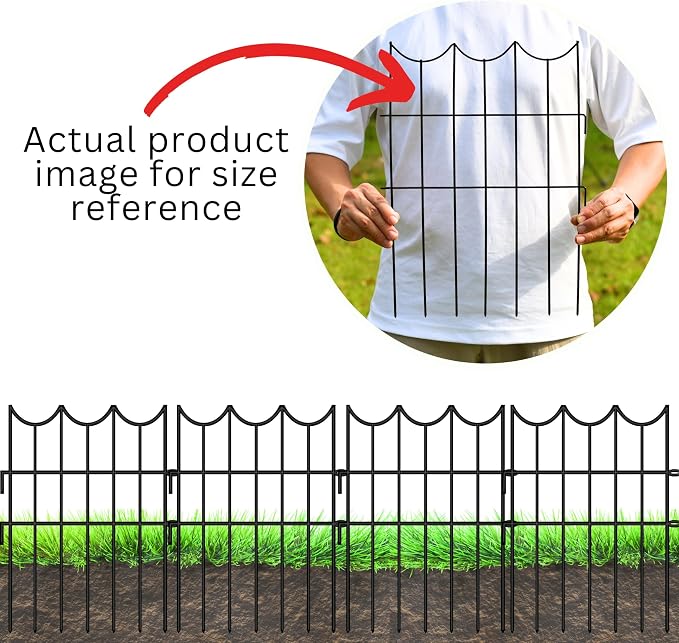 ShopLaLa Decorative Garden Fence (20 Panels) 12in(L) x 16.5in(H) Black Metal Wire Rustproof Animal Barrier Fencing for Dogs, Flower Bed Edging for Landscape Patio Outdoor Decor Gate and Fences Boarder