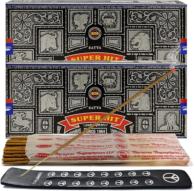 TRUMIRI Incense Stick Holder Bundle with Satya Super Hit 100g Incense Sticks - Pack of 2 (Approx 200 Sticks)