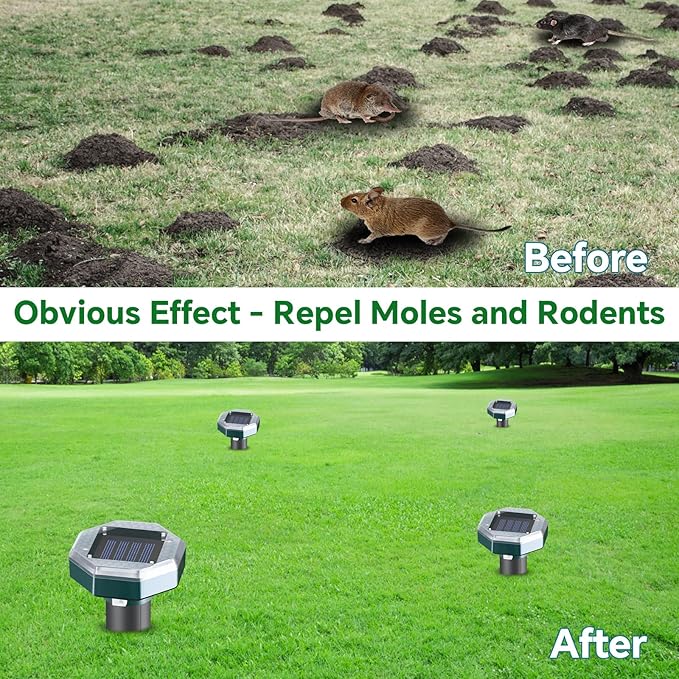 Mole Repellent Solar Powered - Ultrasonic Mole Repeller, Snake Repellent for Yard, Groundhog Skunk Vole Gopher Repellent for Lawns Garden Yard