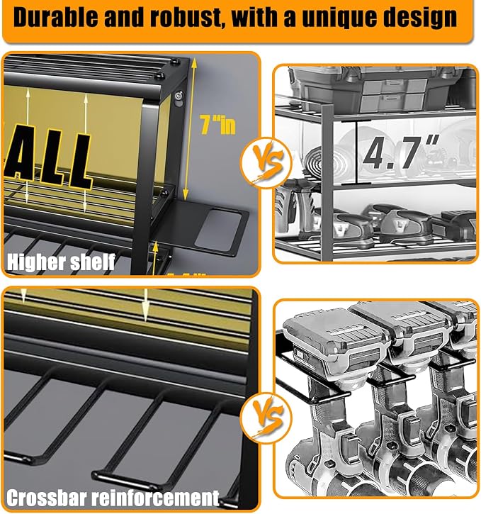 Garage Tool Organizer Wall Mount, 26x12x7.9in Power Storage Rack Garage Holder, 200LB Load-bearing Capacity Heavy Duty Drill Holder for Workshop Shed Van, Big Garage Organization and Storage System