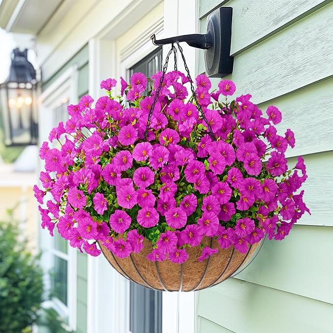 Yastouay Artificial Flowers for Outdoors, 14 Bundles Fake Outdoor Flowers, UV Resistant Artificial Plants & Flowers for Decoration, Fuchsia Realistic Morning Glory for Outdoor Porch Garden Decoration