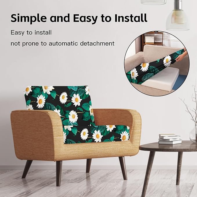 8Pcs Patio Cushion Covers,Outdoor Cushions Covers,Stretch Cushion Covers Replacement, Washable and Reusable Furniture Protectors(Daisy)