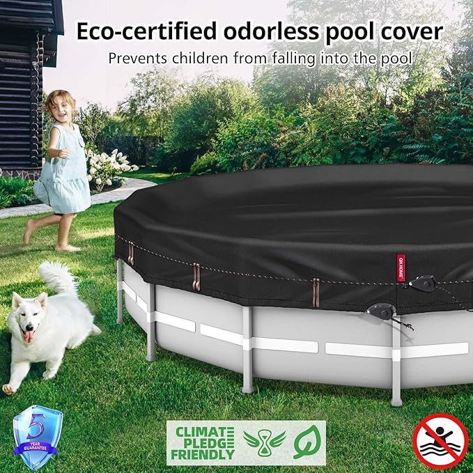QH.HOME 550D 21.5 Ft Pool Covers for Above Ground Pools[Upgraded Tear-Proof & Windproof] wth Pre-Installed Dual-Rachet and Rope,Pool Covers for Above Ground Pools-Snug Fit & Waterproof Protection