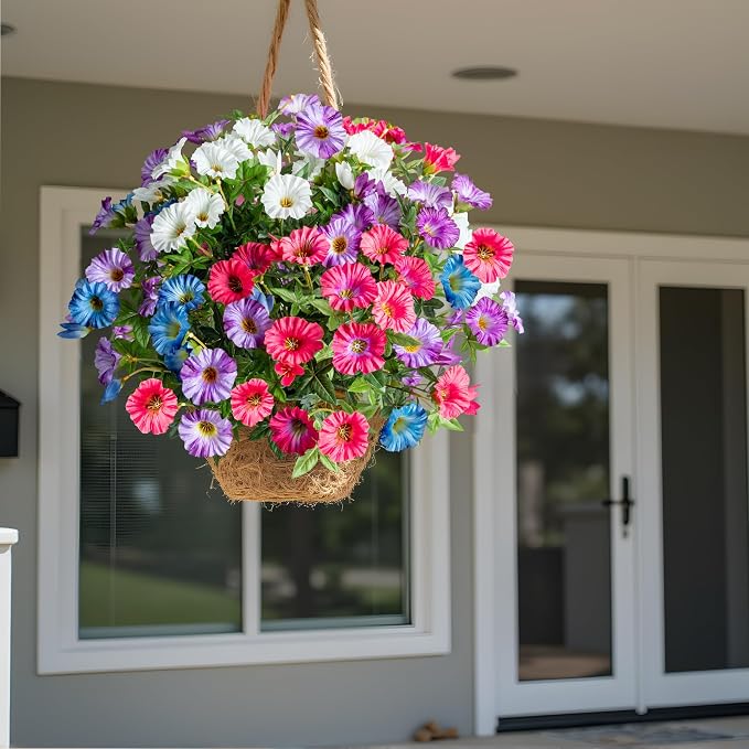 Colorful Artificial Morning Glory Flowers for Outdoor Planters, Premium UV Resistant Silk Faux Flowers for Porch, Hanging Basket & Window Box, Vibrant Garden Decor, No Pot, 13.3 Inch, 8 Bundles