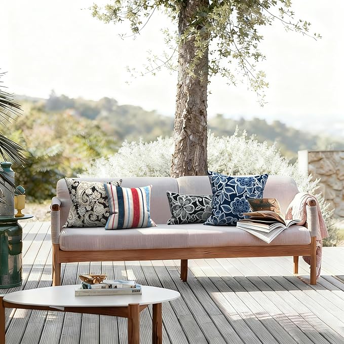 LVTXIII Outdoor Pillow Covers 20x20 Inch, 2 Pack Large Square Throw Pillow Cases, Fade-Resistant Cushion Covers for Patio Furniture Sofa, Garden Porch, Flower Navy