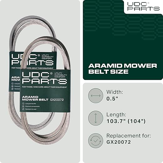 UDC Parts GX20072 Deck Belt Replacement for John Deere 42 Inch D105 D110 E100 LA115 S100 D100 D120 D125 D130 L100 L110 E110 E120 E130 LA100 LA105 LA110 LA120 LA125 LA135 S110 S120 GY20570 / 104 inch