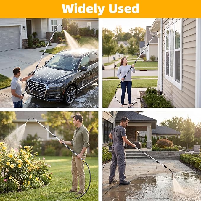 16FT Reach Gutter Cleaner, Gutter Cleaning Tools from the Ground with 3/4" Brass Shut-Off Valve & Bendable 360° Rotating Water Wand, Safe Cleaning for 2-Story Homes