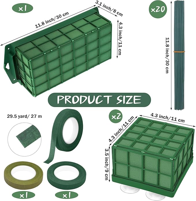 Hahood 3 Packs Floral Foam Cage Rectangle and Square Flower Holder with Floral Foam Blocks Flower Cage Holders Flower Arrangements Supplies Cage for Fresh Flowers, Wedding Home Garden Decorations