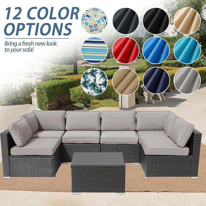14Pcs Patio Cushion Covers Replacement Splashproof UV-Resistant Inelastic Covers with Zippers, Max Compatible 23.6x23.6x3.9 inch Patio Cushion, for 7 Pcs Outdoor Patio Furniture Sets