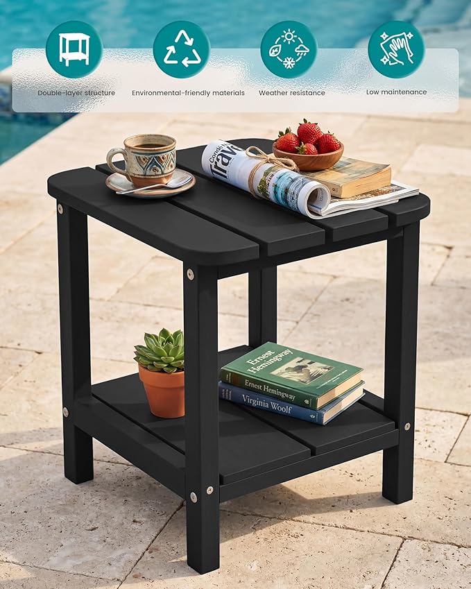 SERWALL Double Adirondack Side Set of 2, Table Rectangular End Table, Black