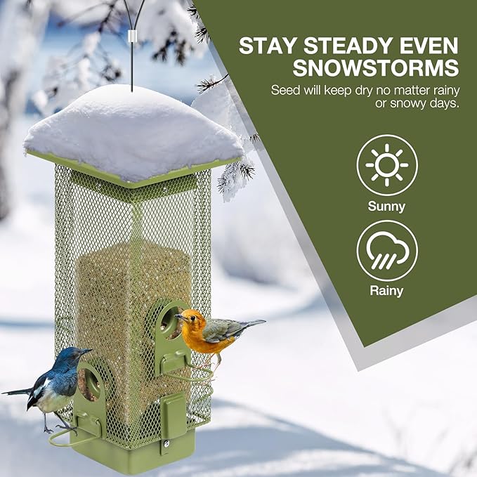 Bird Feeders Squirrel Proof with Weight Activated Perches, Metal Mesh Bird Feeder for Outdoors,Cardinal Hanging Wild Bird Feeder 2.2lbs Seed Capacity for Finch Chickadee Sparrow...