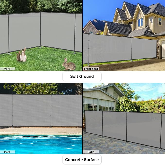 Privacy Fence Fencing Kit Freestanding 5'x28' Mesh Screen with Iron Poles Temporary Fence Outdoor Patio Backyard Divider Dog Air Conditioner Trash Fence Light Gray