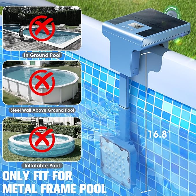 Solar Pool Lights for Metal Frame Above Ground Pool, Upgraded Solar Lights w/LCD Pool Thermometer,Underwater Led Lights for Pool Accessories,Swimming Pool Lighting with 10 Light Modes,1PC