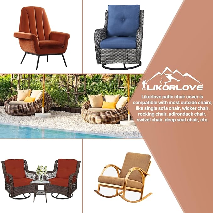 Likorlove Patio Chair Covers Waterproof – Fits up to 40" W x 36" D x 40" H, 600D Heavy Duty Outdoor Lounge Chair Covers, UV & Fade Resistant, Windproof with Buckles & Drawcord, Black (2Pack)