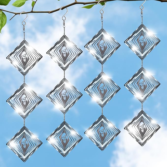 CHONOVO Bird Deterrents for Outside, 12 Discs 4 Set Reflective Eagle Wind Spinners, 3D Bird Scare Devices to Keep Woodpecker Pigeon Away, Outdoor Hanging Bird Reflectors for Patio, Roof, Garden, Yard