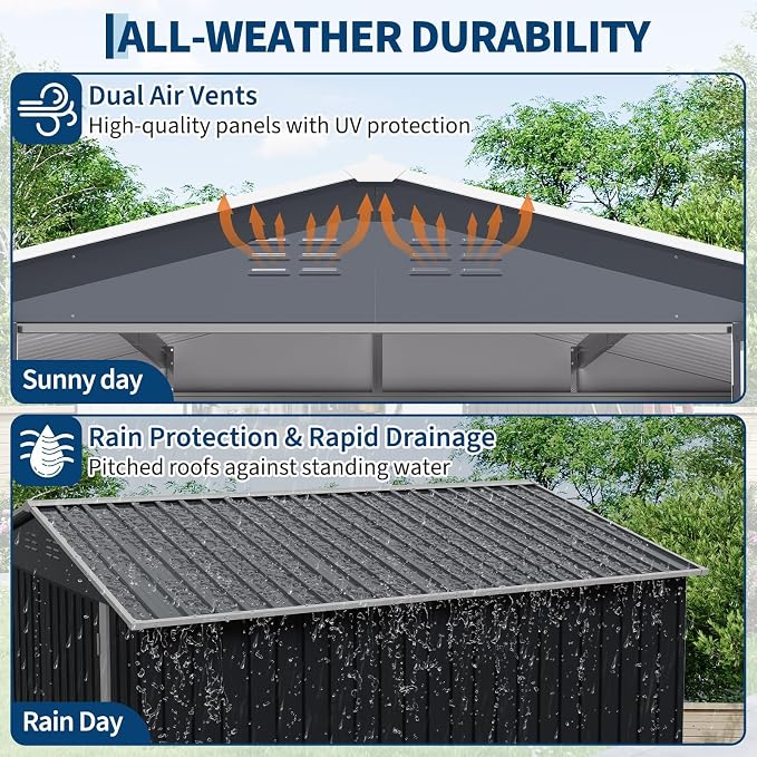 8x8 FT Metal Storage Shed, Outdoor Garden Tool Shed with Lockable Door and Air Vents, Steel Utility Storage for Backyard, Yard, Patio, Bike, Lawn Mower, Equipment