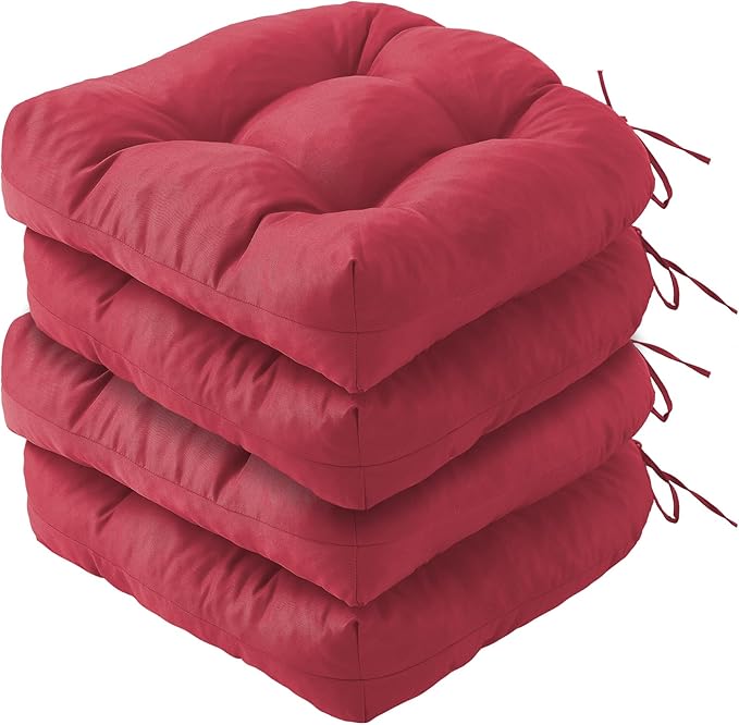 IPYNBAP Outdoor Chair Cushions Set of 4, Patio Chair Cushions with Ties, 19x19+5” Tufted Outdoor Seat Cushions, Waterproof Patio Furniture Cushions, Outdoor Dining Chair Pads, Burgundy