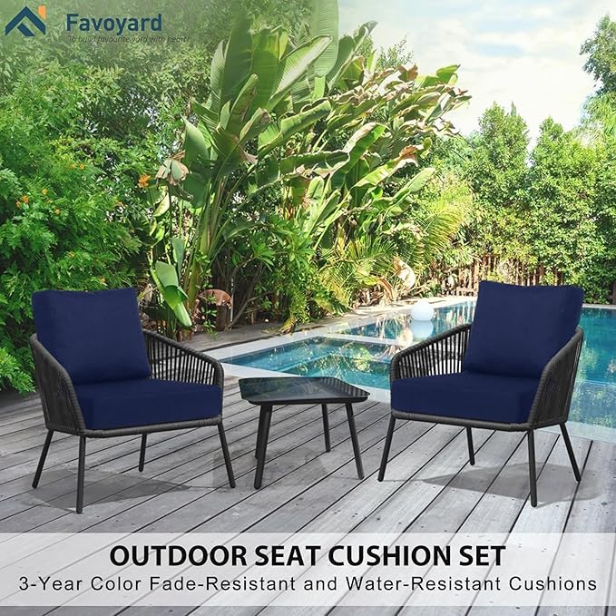 Favoyard Deep Seat Patio Cushions 22 × 22 inch Rainproof & Fadeness Furniture Cushion Set for Outdoor Chair Couch with Polyester-Linen Fabric & Removable Cover, Hidden Zipper and Adjustment Straps