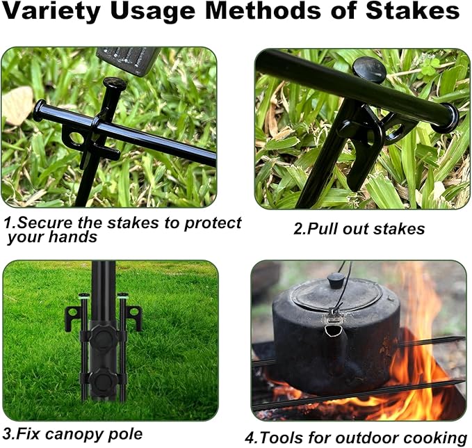 16Pcs Tent Stakes, 8in Heavy Duty Tent Stakes with Storage Pouch, Forged Steel Tent Sakes Metal, Metal Stakes for Tent Used on Grassland, Snowfield, Dessert(16Pcs, 8in, Diameter 1/4")