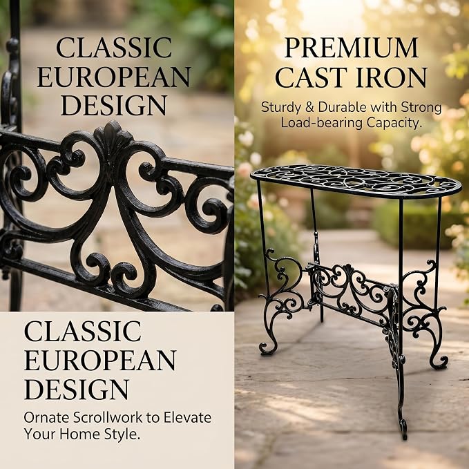 Vintage Scrollwork Cast Iron Plant Stand, 22.6 x 9.3 x 22 Inch, Heavy-Duty Oval Top, Indoor Outdoor Use (22.3" Tall Rectangle Pattern)