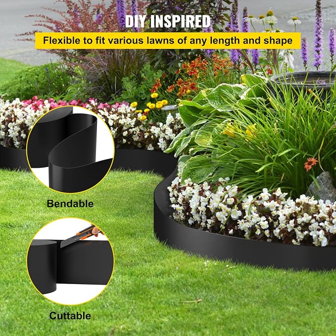 VEVOR Landscape Edging, 10 inch Depth 40 ft Total Length, Recycled HDPE Coiled Terrace Board, Flexible Bender Border for Landscaping, Lawn, Garden, Yard, Against Invading Weeds, Black